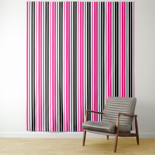 Tenture Motif de rayures blanches noires roses Design 
