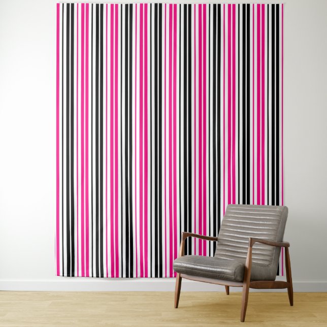 Tenture Motif de rayures blanches noires roses Design  (En situation)