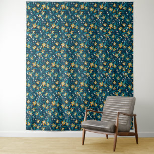 Tenture Motif élégant de fleurs jaunes sur feuilles vert f