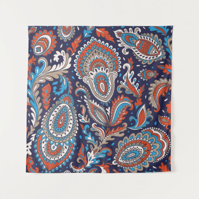 Tenture Motif ethnique indien de la médaille Paisley. (Devant)
