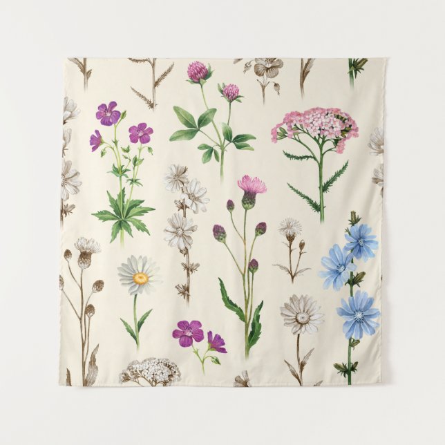 Tenture Motif fleur sauvage aquarelle. (Devant)