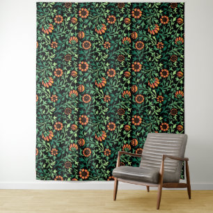Tenture Motif floral complexe avec feuilles vertes