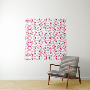 Tenture Motif floral symétrique rose rouge et blush