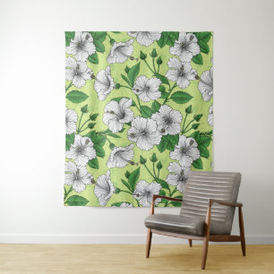 Tenture Motif floral tropical à fleurs d'hibiscus blanc