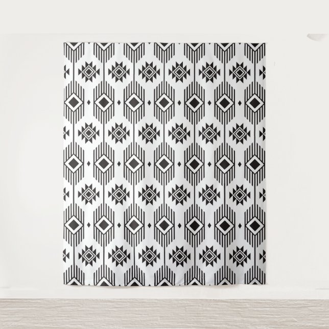 Tenture Motif géométrique ikat noir et blanc (Devant)