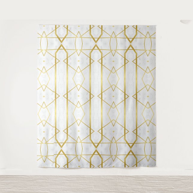 Tenture motif géométrique Marbre blanc et or (Devant)
