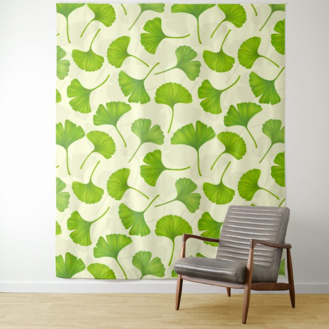 Tenture Motif Ginkgo sur blanc (En situation)