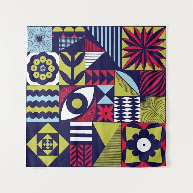 Tenture Motif graphique de style scandinave ou rétro. Main (Devant)