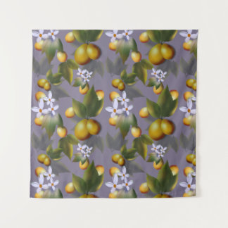 Tenture Motif Mango d'or avec fleurs blanches sur Taupe