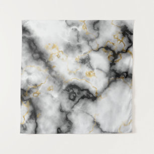 Tenture Motif marbre gris noir blanc et or