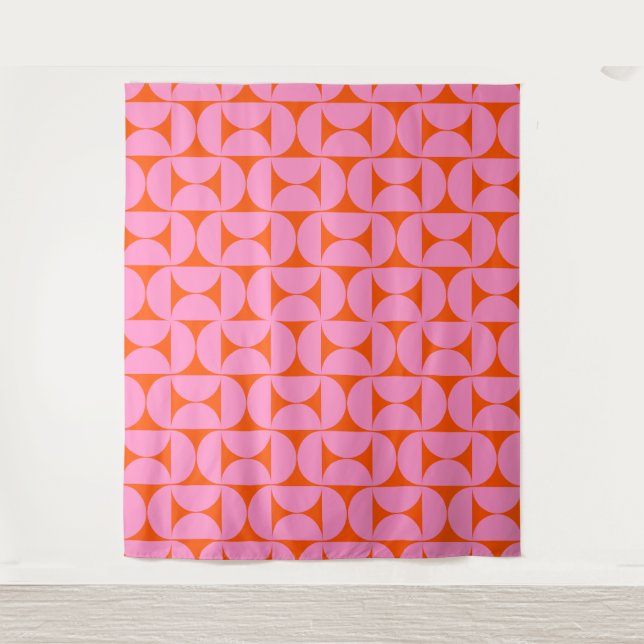 Tenture Motif moderne rose Et orange Du Milieu Du Siècle (Devant)