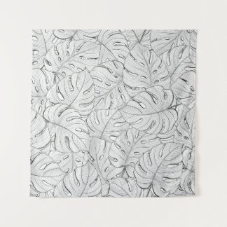Tenture Motif noir blanc Feuille Monstera