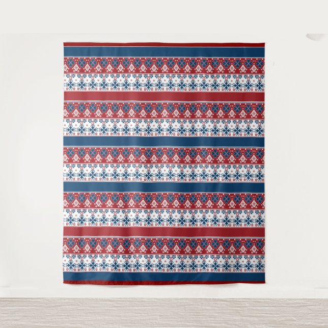Tenture Motif norvégien rayé bleu rouge (Devant)