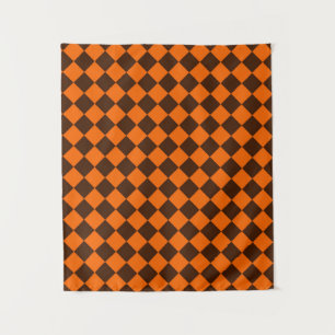 Tenture Motif Orange Brown Diamond Checker