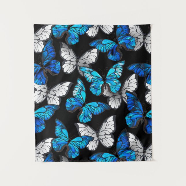 Tenture Motif sans couleur foncée avec papillons bleus Mor (Devant)