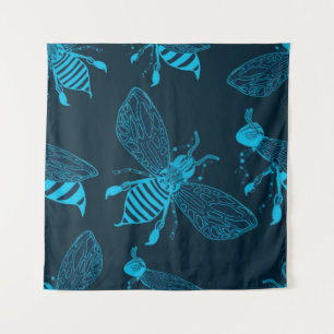 Tenture Motif sans couture avec abeilles dessinées à la ma