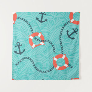 Tenture Motif sans couture avec attributs nautiques. Freeh