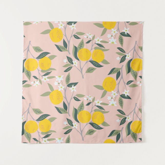 Tenture Motif sans couture avec branches d'oranges en fleu (Devant)