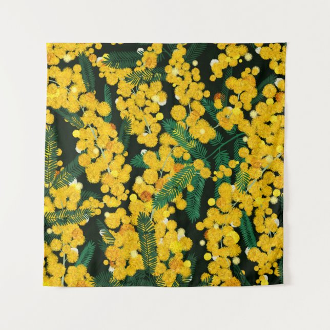 Tenture Motif sans couture avec des fleurs de mimosa jaune (Devant)