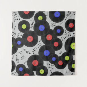Tenture Motif sans couture avec disques vinyles et notes.