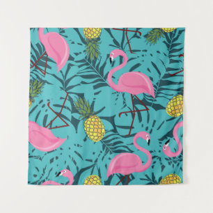 Tenture Motif sans couture avec flamants roses et vert pal