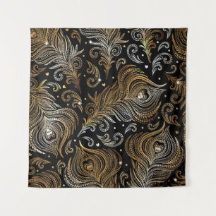 Tenture Motif sans couture avec plumes de paon. Dessin à m