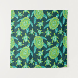 Tenture Motif sans couture avec tortues vertes. Mer