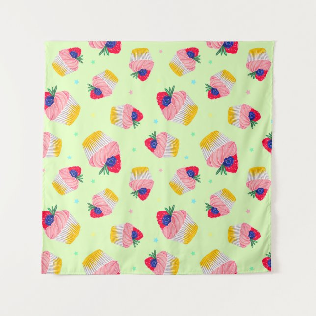 Tenture Motif sans couture avec un cupcake aux fraises  (Devant)