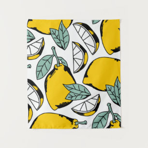 Tenture Motif sans couture de citrons dessinés à la main b