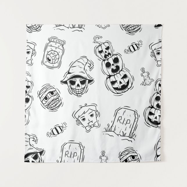 Tenture Motif sans couture des icônes d'halloween avec tir (Devant)