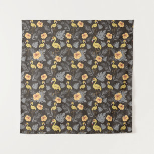 Tenture motif sans couture Flamant rose avec fleurs et feu