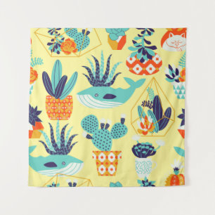 Tenture Motif sans couture vintage avec plantes grasses et