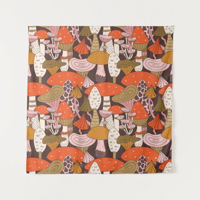 Tenture Motif sans soudure à la main de champignons et de  (Devant)