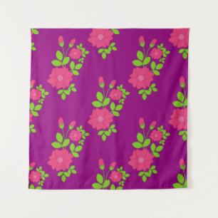 Tenture Motif transparent pourpre avec fleurs roses et ver