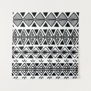 Tenture motif tribal vintage avec main noire et blanche d