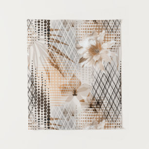 Tenture Motif tropicale grise, beige.