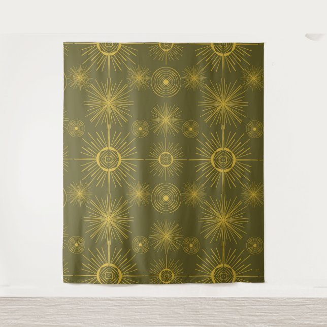 Tenture Motif vert Boho Celestial Sun Stars (Devant)