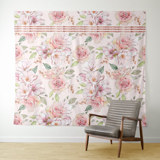 Tenture motif vintage rose pastel (En situation (horizontale))