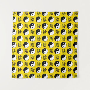 Tenture Motif Yinyang Arrière - plan jaune
