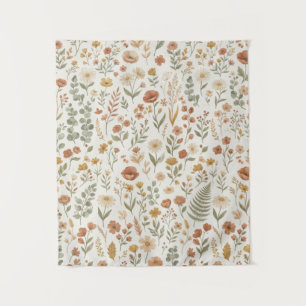 Tenture Mur botanique fleuri Boho aux tons terreux 