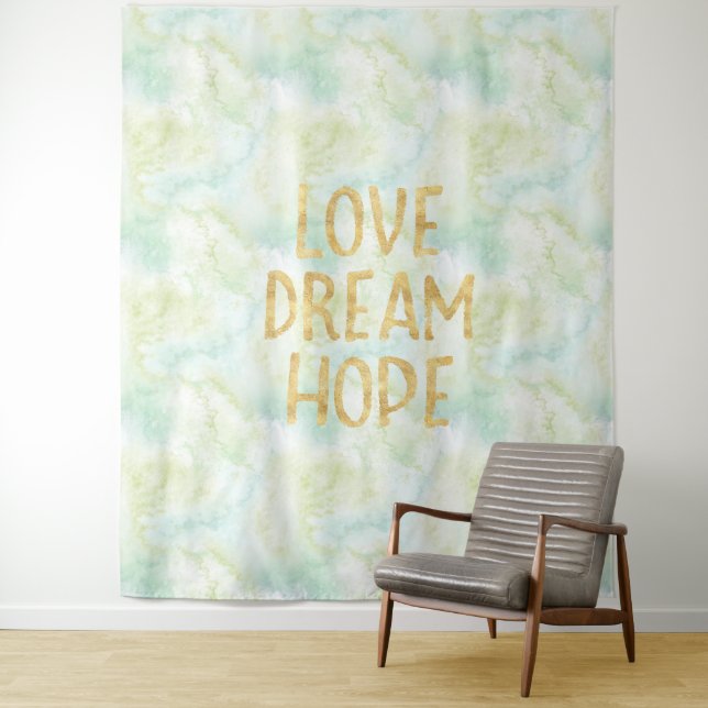 Tenture Murale Aqua Gold Love Dream Hope (En situation)