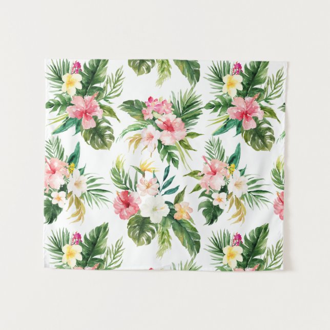 Tenture Murale Aquarelle Tropicale Motif Floral Tropical Tapisser (Devant (Horizontal))