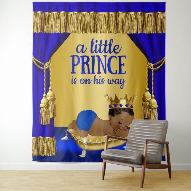 Tenture Murale Bleu Gold Ethnic Prince Baby shower (En situation)