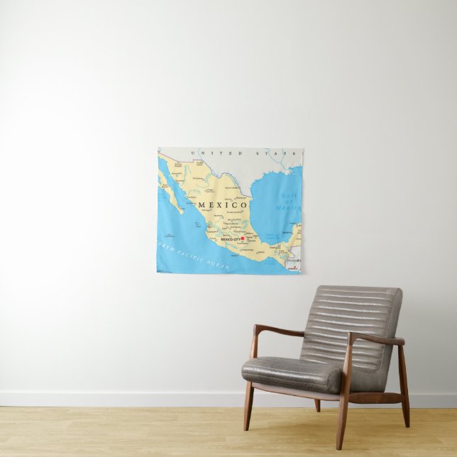 Tenture Murale Carte politique du Mexique (En situation (horizontale))