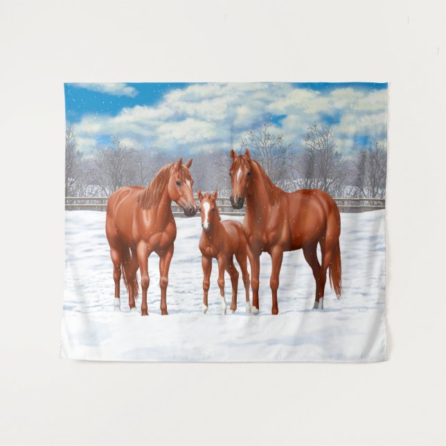 Tenture Murale Chestnut Sorrel Quarter Chevaux En Neige (Devant (Horizontal))