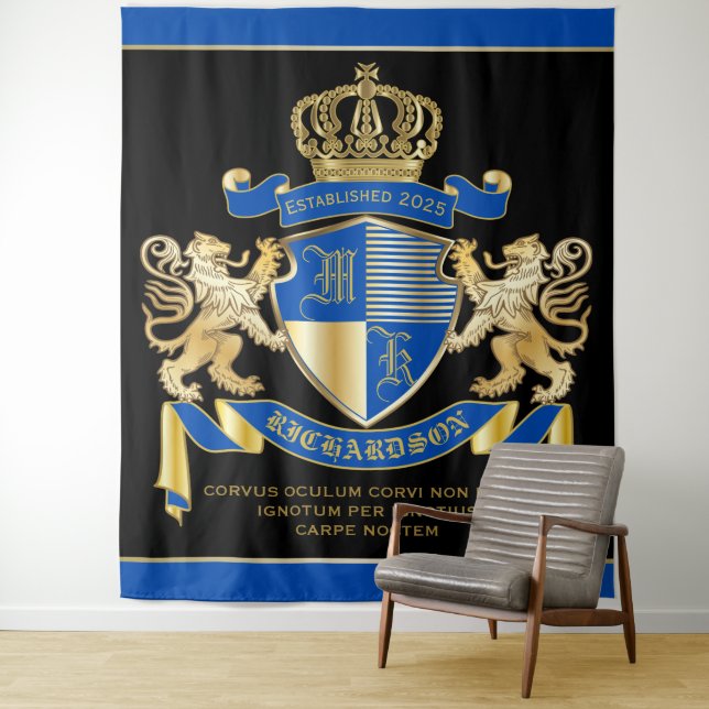 Tenture Murale Créez votre propre manteau d'emblème bleu de lion (En situation)