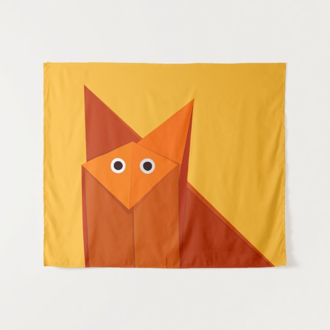 Tenture Murale Cute Origami Fox Kawaii Papercraft Animal (Devant (Horizontal))