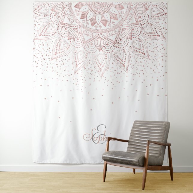 Tenture Murale Elégant Rose Gold Dots Mandala (En situation)