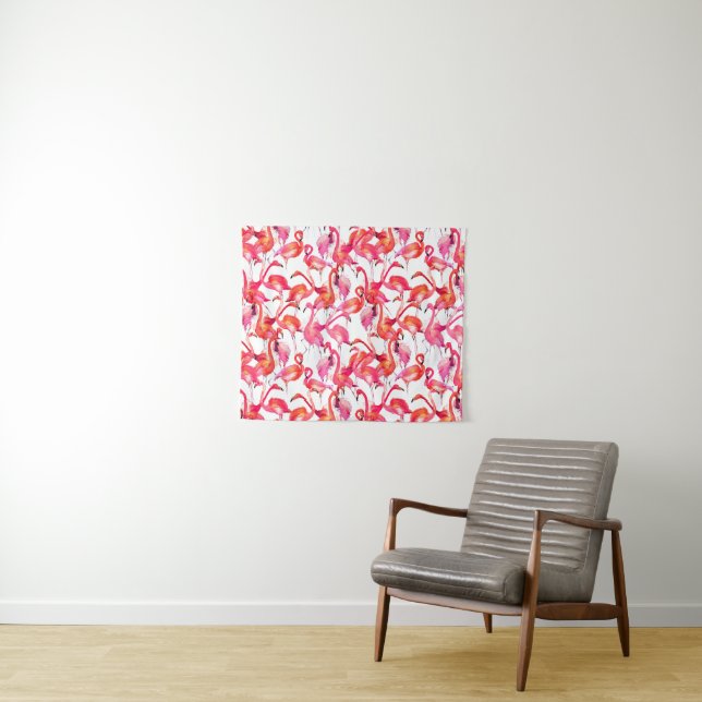 Tenture Murale Flamant rose d'aquarelle dans les aquarelles (En situation (horizontale))