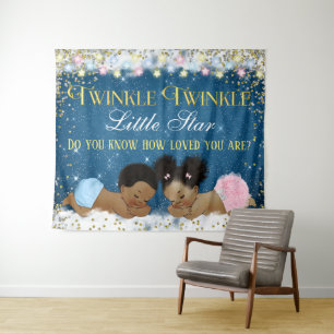 Tenture Murale Fond de toile pour Baby Shower 'Twinkle Twinkle Li